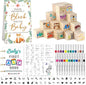 146 Pcs Baby Shower Game Sign Set Includes Decorative Square 54 DIY Blank Wooden Blocks 24 Paint Markers 27 Page Baby‘s First ABC Book (Fox)