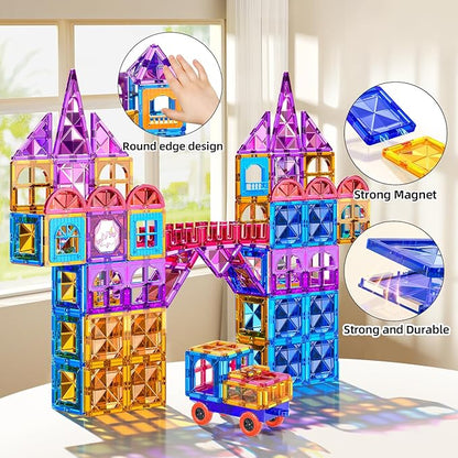 SNAEN Magnet Building Tiles for Kids Ages 3-5 4-8, 96 Pieces Educational Magnet Toys for 3 4 5 6 7 8 Years Old Boys, 3D Building Blocks, Creative Play for Ages 5-7, Toddler Toy Gifts