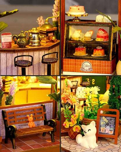 Miniature House Kit – Siti Mocha, DIY Dollhouse for Adults with Furniture & LED, Tiny House Wooden Craft Gift for Teens Families Friends