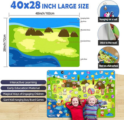 204Pcs Animals Felt Busy Board Story Set with Storage Bag Preschool Large Wall Storyboard Forest Themed Early Learning Interactive Play Kit Wall Hanging Gift for Toddlers Kids 40 X 28 Inch