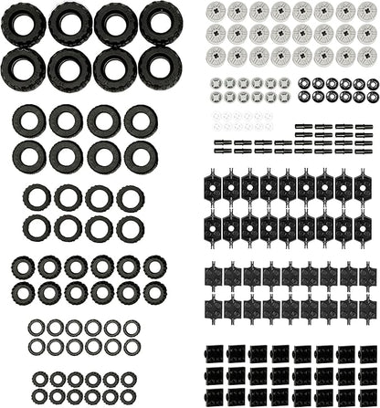 Barcaloo 144 Piece Wheels and Axles Sets, Building Bricks Car Parts and Pieces Kit - Car Building Set with Wheels, Axles & Windshields
