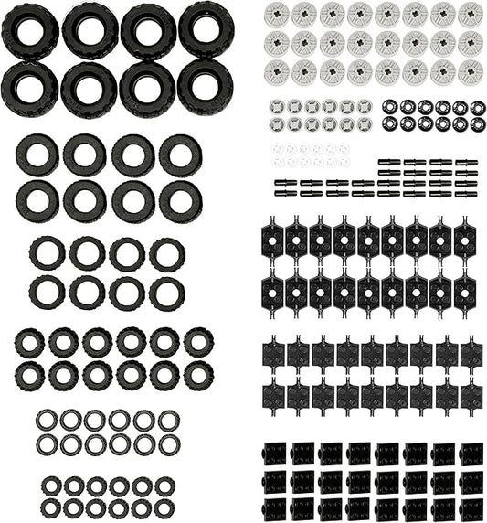 Barcaloo 144 Piece Wheels and Axles Sets, Building Bricks Car Parts and Pieces Kit - Car Building Set with Wheels, Axles & Windshields