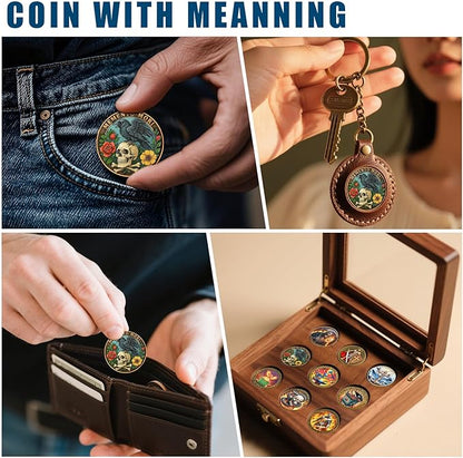 Memento Mori Memento Vivere Dual Sided Challenge Coin - Skull & Tree of Life Design Motivational Token - Inspirational Gift