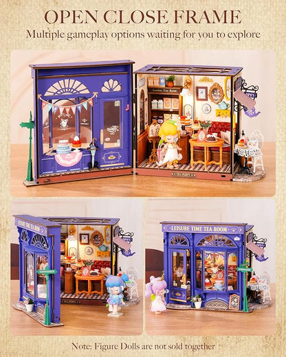 ROBOTIME DIY Miniature House Kit, Bakery Diorama House, Tiny House Kit for Adults, Mini Dollhouse Kit with Furniture Birthday Christmas Craft Hobbies Gift for Family/Friends (Leisure Time Tea Room)