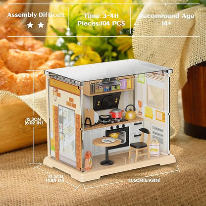 DIY Miniature House Kit, Tiny House with Home Decor Furniture & LED, DIY Dollhouse Miniature Kit for Adults Teens, Dollhouse for Mini Figures, Mini House Building Kit, Home Kitchen Mini Model Kit