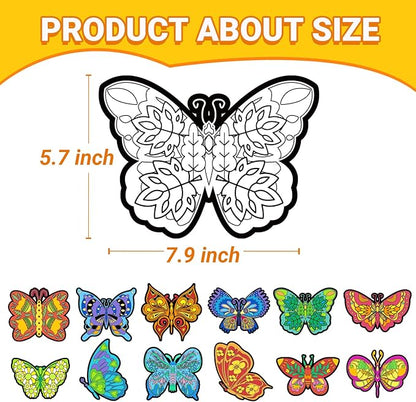 Bosctanuc 24 PCS Butterflies Velvet Coloring Cardstock,Fuzzy Art Posters Color Your Own Butterflies DIY Activity for Kids for Spring Craft