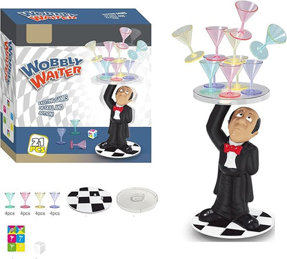 Topple Waiter Balance Game,Martini Glasses Stacking Game,2-4 Players Two Play Modes Fun Family Party Toy,Suitable for Kids and Adults