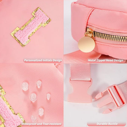 Mini Belt Bag Fanny Pack with Initials Letter Patch Small Crossbody Bags Cute Stuff Birthday Gifts for Teenager Girls Trendy Stuff for Teens - Initial I,Peach