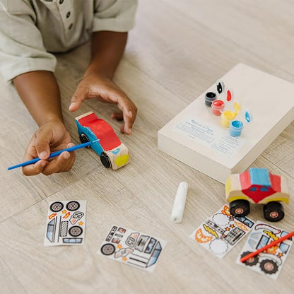 Melissa & Doug Decorate-Your-Own Wooden Craft Kits Set - Race Car and Monster Truck