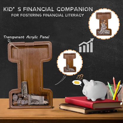 Wooden Letter Piggy Bank for Kids Larger Letter Piggy Bank for Boys and Girls Personalized Piggy Bank Initial Coin Bank Wood Kids Money Bank for Birthday and Festival