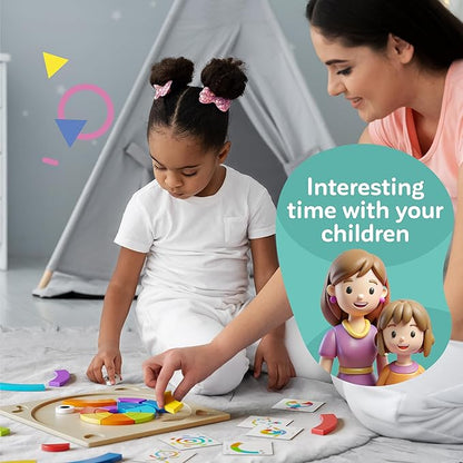Toddler learning wooden Montessori toys – pattern blocks and boards tangrams for kids educational preschool activities color sorting games fine motor skills baby girls and boys for 3 4 5 years old
