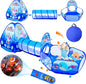 3 in 1 Kids Play Tent with Play Tunnel, Ball Pit, Projection Flashlight for Boys & Girls, Toddler Pop Up Playhouse Toy for Baby Indoor Outdoor