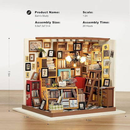 Rolife DIY Miniature House Kit Sam's Study, Tiny House Kit for Adults to Build, Mini House Making Kit with Furnitures, Halloween/Christmas Decorations/Gifts for Family and Friends (Sam's Bookstore)