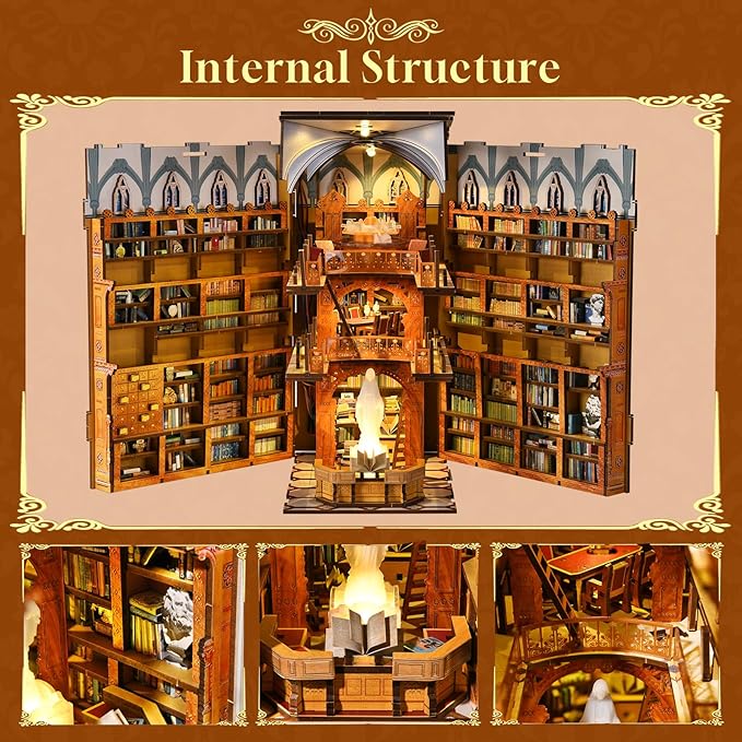 Book Nook Kit, DIY Miniature House Kit 3D Wooden Puzzle for Adults Booknook Kit with Dust Cover Book Decor Bookshelf Decoration Decorative Bookends Women Craft Gifts for Teens (Public Library)
