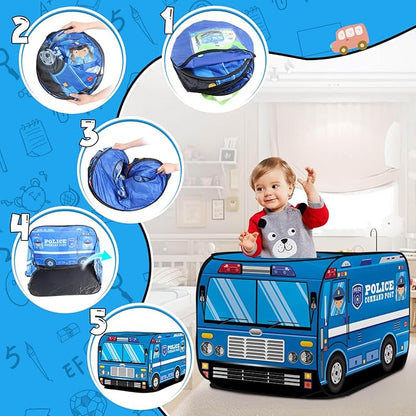 Pop up Play Tent for Kids Aged 1-3 Years Old Boys and Girls : Police Car Playhouse Toy Play Tents for Toddlers 3-5 Kids Tent Indoor Outdoor Playhouse Toys for 1 + Year Old, Police Car
