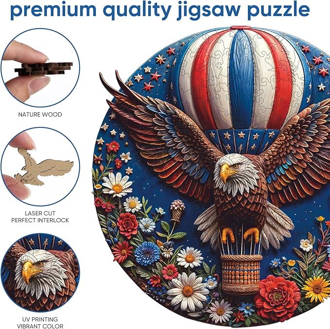 500 Piece Wooden Puzzles, Flower Eagle Jigsaw Puzzles, Royal, Unique Shape Animal Adult Puzzles, Irregular Best Gift for Adults and Kids Family Game (15.1x15.1 in)