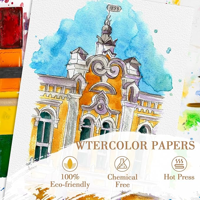 150PCS 7x10 Watercolor Paper Bulk, 140lb/300g Cold Press Thick Water Color Paper Pad for Kid Child Adult, White Art Paper for Drawing Painting Markers Gouache, Textured Cotton Paper Sheets