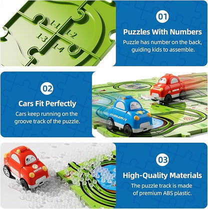 Bennol Toddler Toys Gifts for 2 3 4 5 Year Old Boys, 56 Jigsaw Puzzle Race Track Car Set for Kids Boys Toddlers 1-3 2-4 3-5 4-6, Puzzle Tracks Car Toys Gifts for 2 3 4 5 Year Old Boy Kid