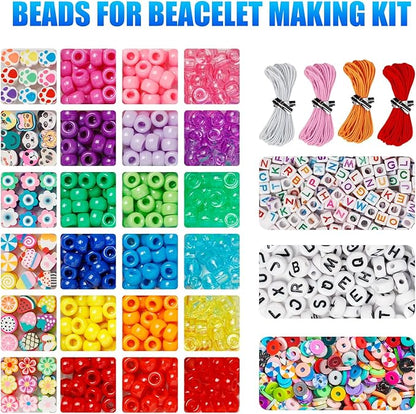 Ybxjges Bracelet Making Kit, 1000 Pcs Beads for Friendship Bracelet Kit with Pony, Polymer Clay, Letter Beads for Jewelry Making DIY Crafts Girts for Girls Age 6-12