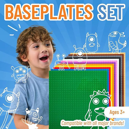Strictly Briks Stackable Baseplates for Building Bricks - Compatible with Lego and All Major Brands - 10 x 10 in, Blue, 12 Pack