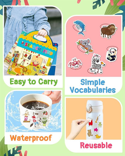 Benresive Reusable Sticker Book for Toddlers 2-4 Years, 3 Sets Travel Stickers for Kids, Waterproof Sticker Books for Toddlers 1-3, Crafts Activities for Todddlers 1-3 2-4 3-5
