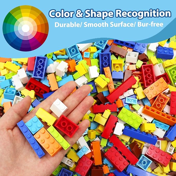 Building Blocks Set 1000PCS Building Bricks, Classic Bulk Building Blocks with 3 Pack 20x20 Studs Baseplates, Compatible with All Major Brands