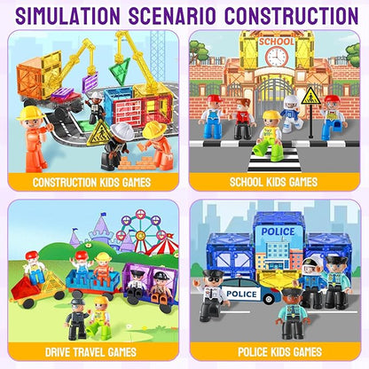 Large Magnetic People Figures for Kids-15pcs,3”Community Helpers Toys People Set Perfect for Magnetic Tiles Building Blocks for Toddlers Boys Girls Ages 3 4 5 6 7+,Creative Magnet Toys Expansion Pack