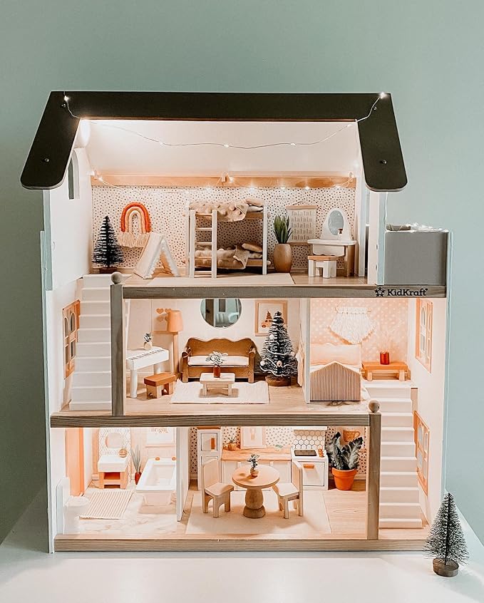KidKraft Chelsea Doll Cottage Wooden Dollhouse with 16 Accessories, Working Shutters, for 5-Inch Dolls