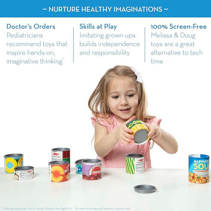 Melissa & Doug Let's Play House, 10 Grocery Cans with Removable Lids, Toy Food & Play Kitchen Accessories, Preschool Learning Toys for Girls & Boys 3+
