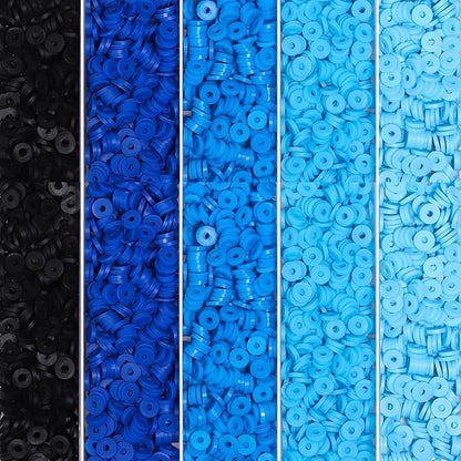 4000pcs Blue Clay Beads for Bracelets Making 6mm Heishi Beads Polymer Flat Round Disc Clay for Jewelry Making Blue Bead Crafts