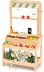 PairPear Wooden Mud Grocery Stand, 2-in-1 Outdoor Market Stand & Mud Kitchen for Kids Outdoor, Montessori Pretend Play Toy with 14 Accessories, Cash Register & Play Food, Ages 3+