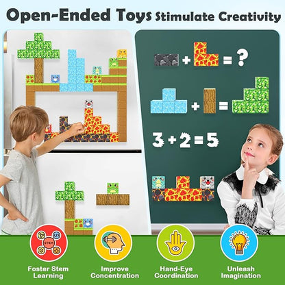 Magnetic Blocks Toys, Build Mine Magnet World Dinosaurs Set, Magnetic Tiles Building for Boys & Girls Kids Ages 3-5 5-7, STEM Montessori Sensory Toys for Toddlers Gifts for 3+ Years Old