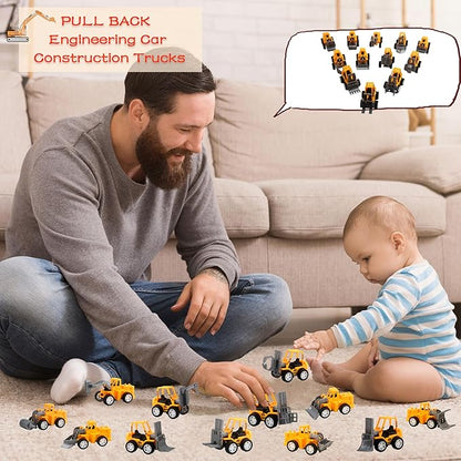 40 Pack Mini Construction Vehicles, Pull Back Trucks, Yellow, Color Style 2, Kids Construction Toys, Ages 3+