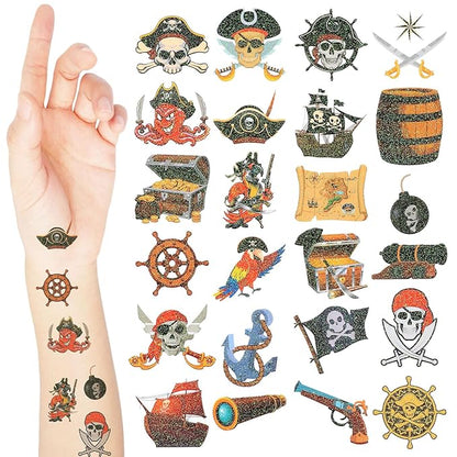 Landhoow 240 Pcs Pirate Tattoos Temporary for Kids Glitter Face Tattoos Cool Body Sticker Costume Accessory for Adults Boys Girls Party Favor