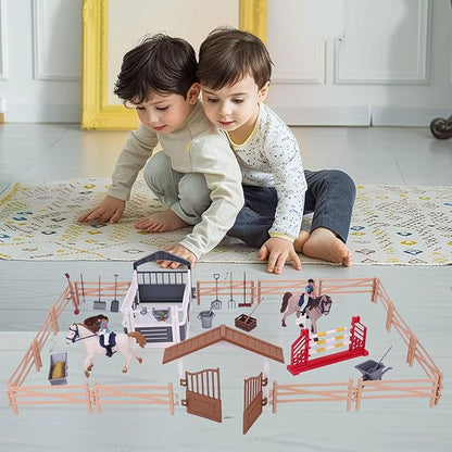 Horse Stable Playset, Pretend Play Toys Animal Toys Set for Boys and Girls 3+ Birthday Gifts