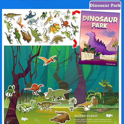 Sticker Book for Kids, 230+ Dinosaur & 330+ Animal Farm Stickers & 16 Scenes, Reusable Activity Sheet, Seek Find Sticker Coloring Pad, for Boys Girls Toddlers Ages 2-4 4-8 Years Old 3-5 6-7