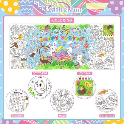 Gatherfun Easter Party Activity Poster - 31.5 x 72 Inches,Easter -Themed Happy Easter Party, Versatile Paper Coloring Banner/Table Cover for School Parties and Special Events Decoration