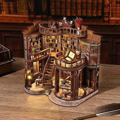 DIY Miniature House Kit, Mini House Building Kit, DIY Book Nook Kit, Tiny Model House for Adults to Build, Beginner 3D Wooden Book Nook, for Family Friends (Book Hall)
