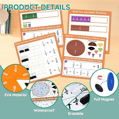 ZKOO Magnetic Fraction Tiles & Fraction Circles Activity Set, Math Manipulatives for Elementary School, Math Learning Magnets Puzzles, School Educational Resources Classroom Educational Kit