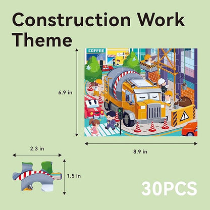 Dotimo 4-in-1 Vehicle Puzzles for Toddlers 3-5 – Fire Truck, Police Car, Ambulance & Cement Mixer Puzzles, 24/30/35/48 Piece Educational Games with Storage Box