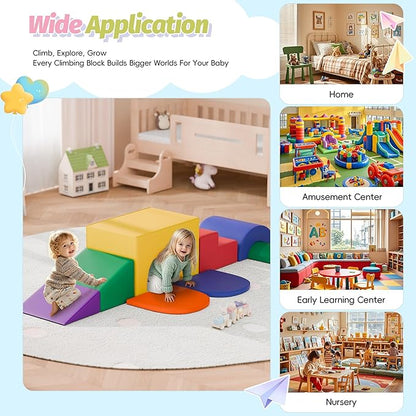 MU ‌Soft Climbing Toys for Toddlers, 7-Piece Baby Soft Foam Climbing Blocks, PU Leather Gym Climb and Crawl Activity Play Set, Indoor Climbing Toys for Kids and Children, Classic