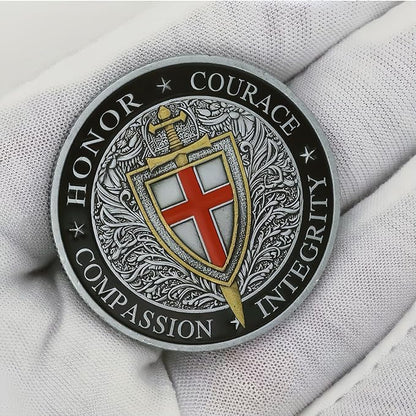 Knight Templar Challenge Coin Armor Red Cross Shield Faith and Bravery Coin Collection (Pack of 6)