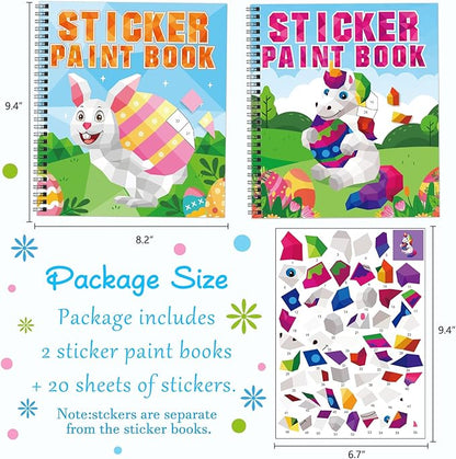 2PCS Easter Day Crafts for Kids Ages 4-8 Sticker Paint Books Gift Party Create 20 Pictures（Sticker Sheets are Separate）
