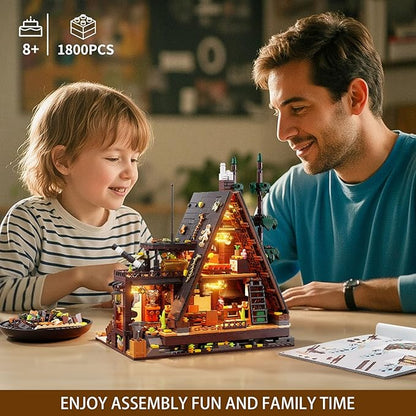 TGL TYCOLE Wood Cabin Building Blocks Set with LED Lights,1800 PCS Wooden Forest House Building Toys,STEM Treehouse Construction Model,Birthday Gift for Adults Teens Boys Girls Age 8-12