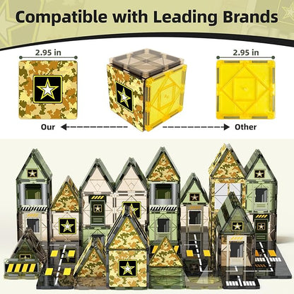 GobiDex Army Magnetic Tiles Road Set Building Toys for Boys 3+ Year Old, STEM Military Magnetic Blocks for Toddlers Construction Toys, Sensory Magnets for Kids Birthday Gifts Boys & Girls 48PCS