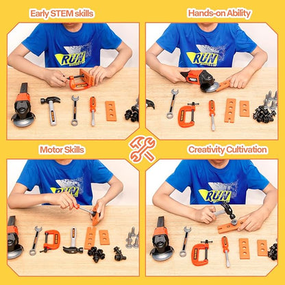 Kids Tool Set-Zealous Pretend Construction Toy with Kids Tool Belt, Toddler Tool Set with Angle Grinder Toys & Circular Saw, Child Play Tool Set for Boys Girls Ages 3,4,5,6,7 Years Old