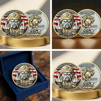 USMC 250th Anniversary Challenge Coin – Double-Sided Marine Corps 250th Coin, Military Collectible for Veterans, Army Navy Marine Gift for Men