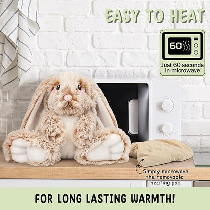 Bunny Microwavable & Weighted Stuffed Animals - 1.5 Lbs Unscented Heating Pad for Period Cramps Pain Relief and Anxiety, Cute Bunny Plush Toys Gifts for Women Girls Adults and Kids by Happy Fuel
