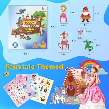 Sinceroduct Sticker Book with 1000+ Magic Fairy Cartoon Patterns, 20 Themes of Cute Water Bottle Stickers for Kids, Gifts and Rewards of Halloween Christmas Classroom or Parties