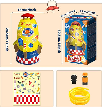 Water Rocket Sprinkler for Kids, Outdoor Sprinkler Rocket Launcher Toy for Backyard, Summer Water Toys for Kids Ages 3-12, Fun Water Powered Rocket Toy (Yellow-2)